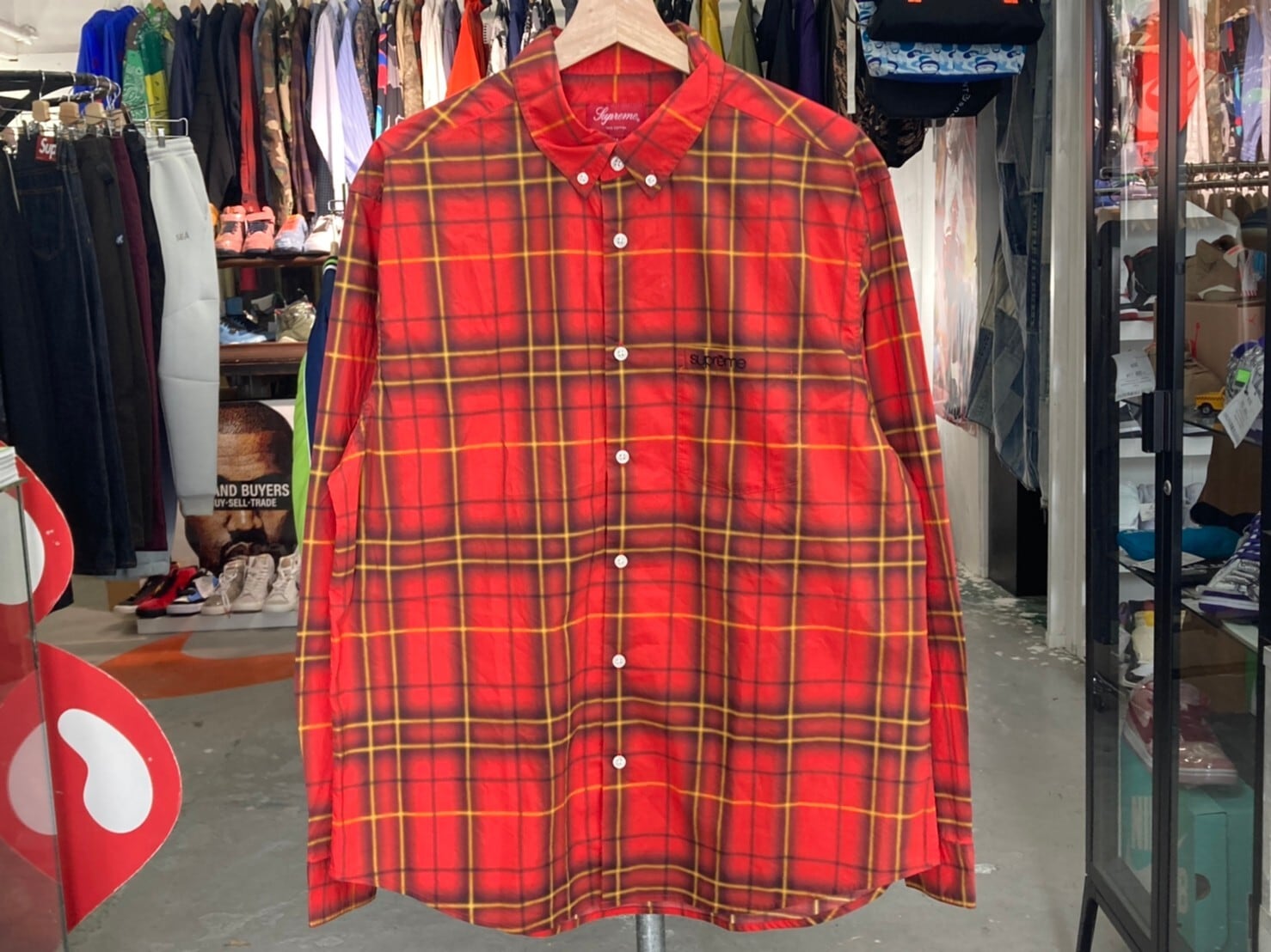 Supreme 21SS SPRAY TARTAN SHIRT RED MEDIUM 50KF6326