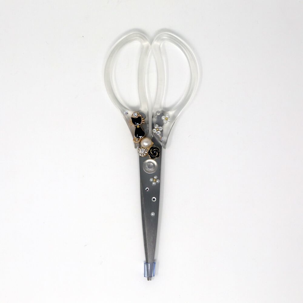 猫はさみ 黒猫花 クリアハサミ マスノヤ衣料品店 マスノヤ猫雑貨店