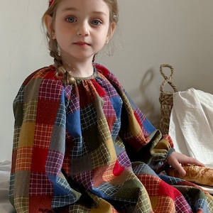 春韓国風レトロチェック柄ワンピース