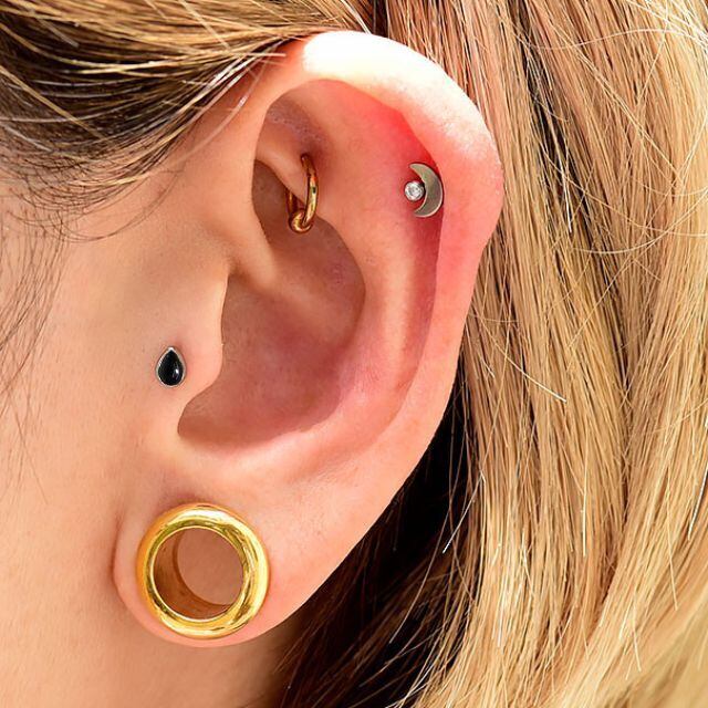 金属アレルギー対応 18G 16G 14G ティアドロップ 天然石ピアス Bezel