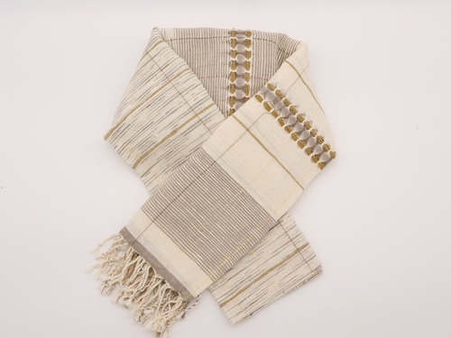 草木染手織り手紡糸コットンショール（ブラウン ウインドウペン）の商品画像2