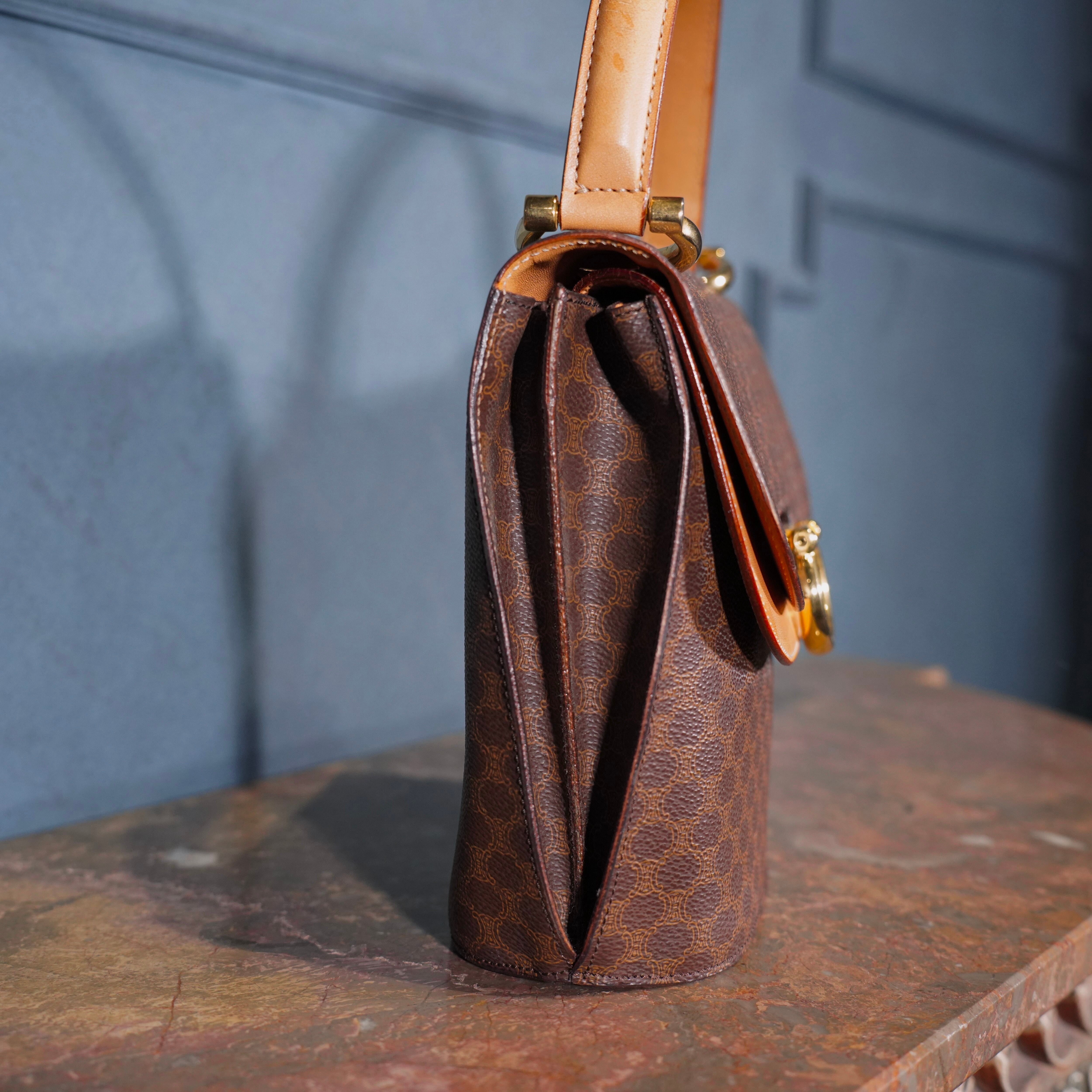 CELINE MACADAM PATTERNED DOUBLE FLAP HAND BAG/オールドセリーヌ