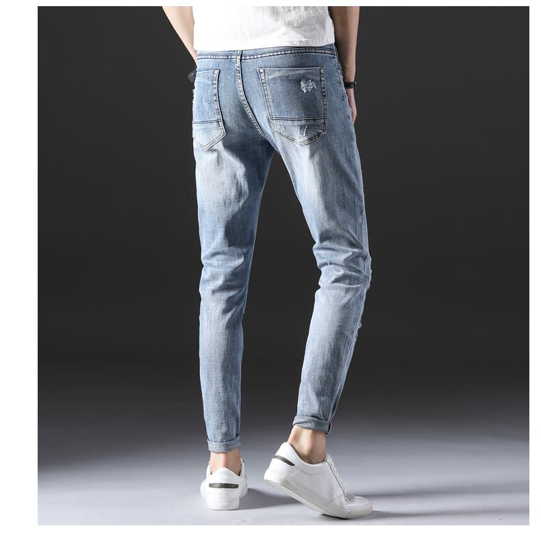 全1色 デニム ダメージ ストレート カジュアル クラッシュ