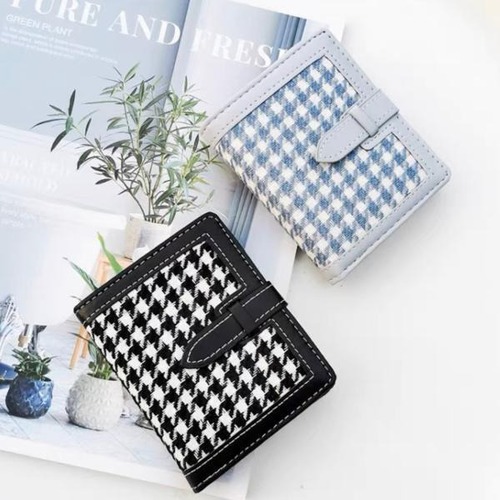 財布 千鳥柄 二つ折り財布 ベルト レディース カード カードケース お札入れ カード収納 おしゃれ 定期入れ 通勤通学 おさいふ 可愛い ブラック