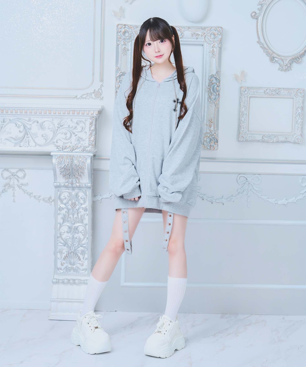 病みかわ♡クロスZIPぱーかー（グレー）