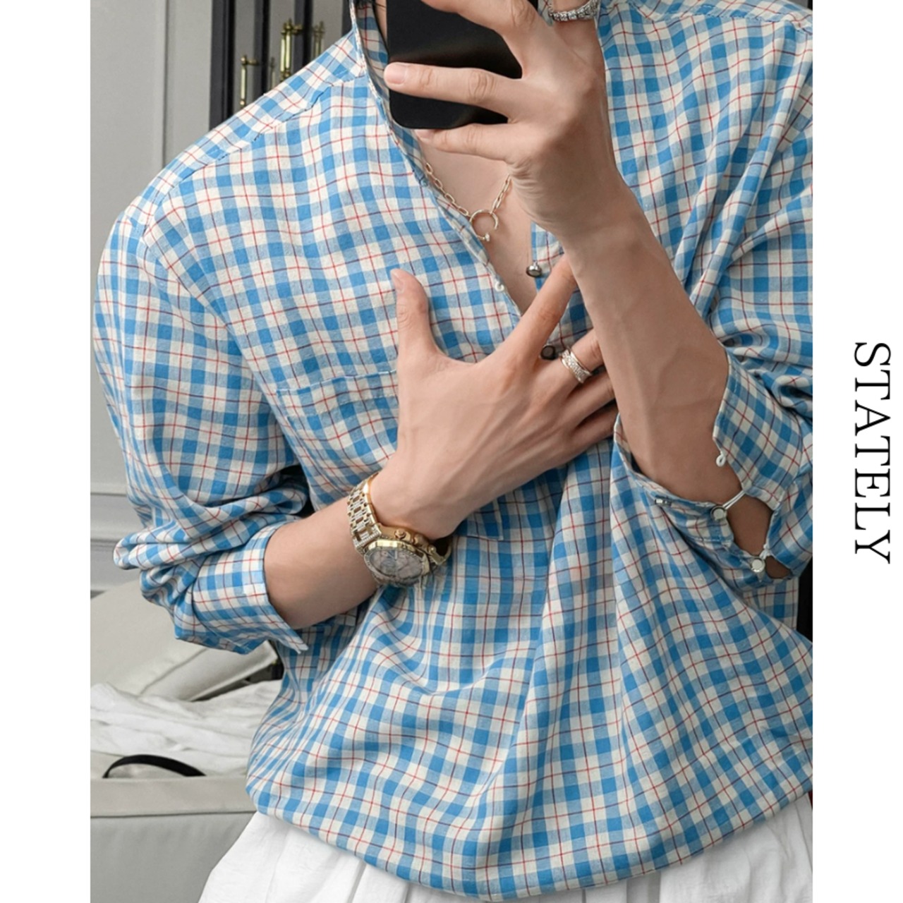 Sky Check スタンドカラーシャツ/2color_T240・画像7
