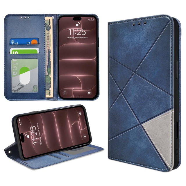 bjnosdv iPhone 18 ProMax /17 ProMax 用ケース 手帳型 高級PUレザー 全面保護 ブルー