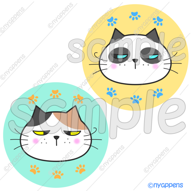 【商用利用OK】ほのぼの面白い顔した猫イラスト（ヒゲまる／全20種類セット）シールやアイコン、素材に！