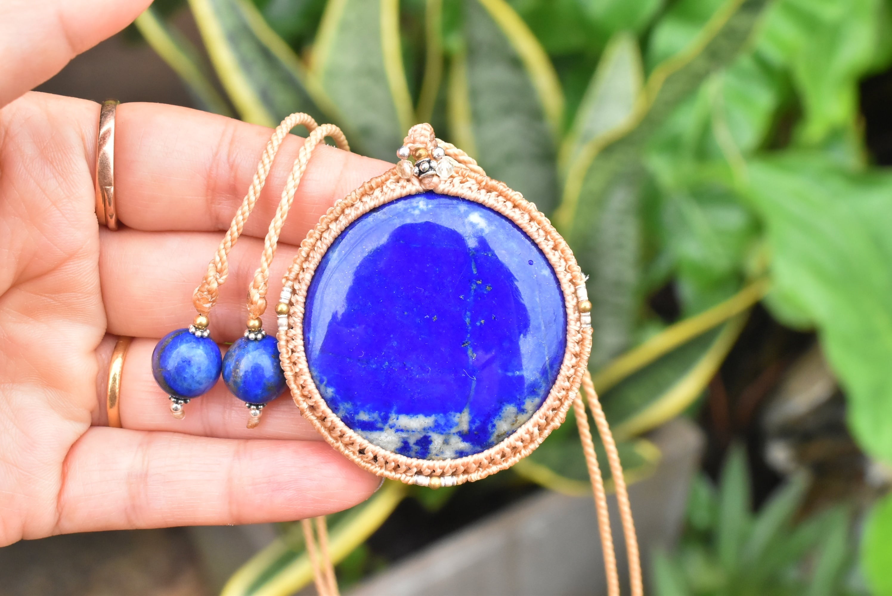 特大☆チリ産☆ラピスラズリ マクラメペンダントネックレス1265 | Pay ID