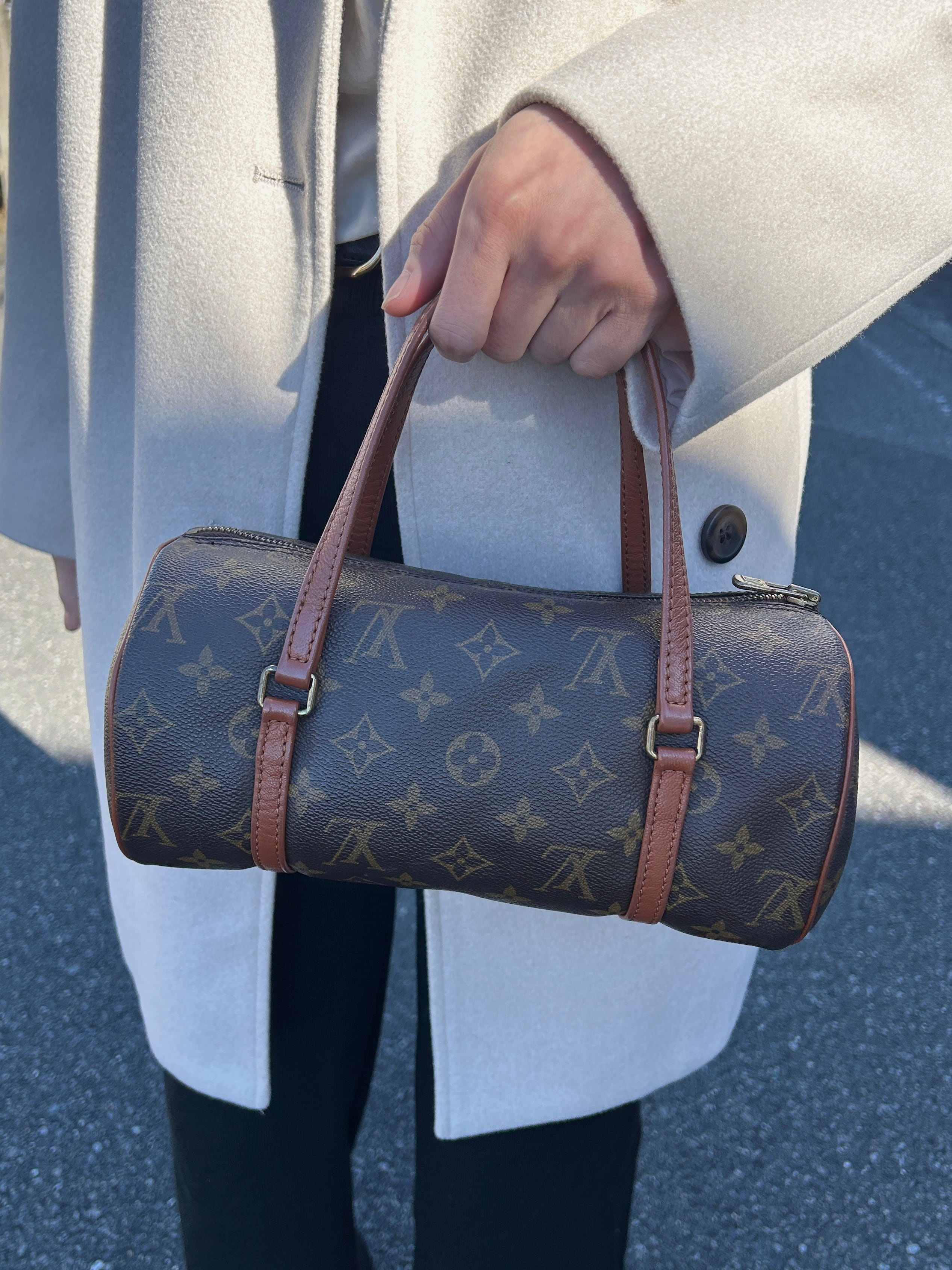 LOUIS VUITTON ルイヴィトン モノグラム ハンドバッグ ブラウン PVC レザー パピヨン26 ロールバッグ vintage ヴィンテージ オールド b2yv5t