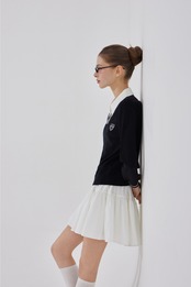 GOXO ゴーエックスオー スマイルハート Vネック 配色 ニット ブラック