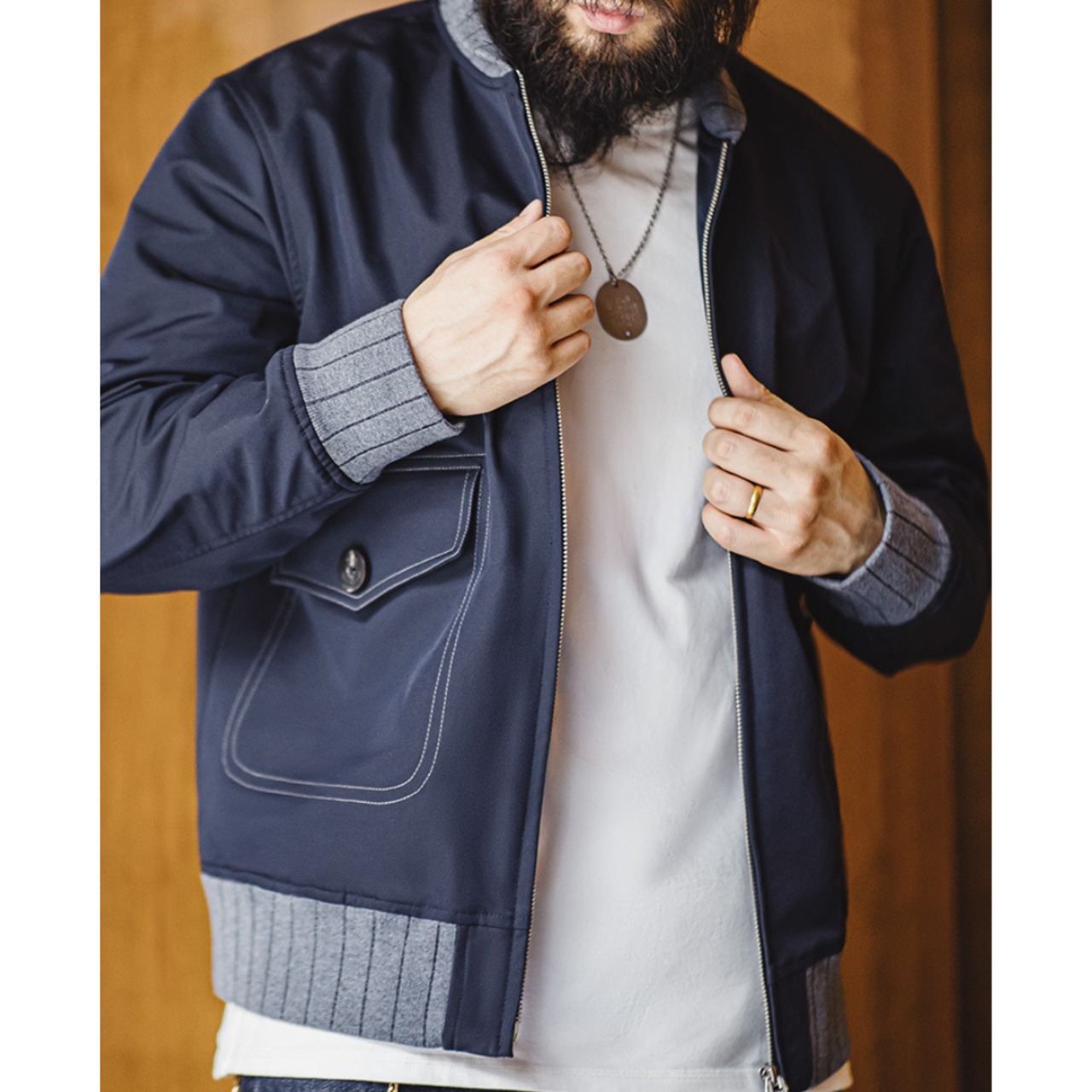 Rib Knit Collar Bomber Jacket ◇H0159