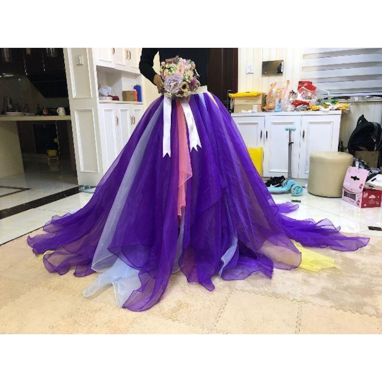美品！チュールスカート 紫 プリンセスライン 柔らかく重ねたチュール  