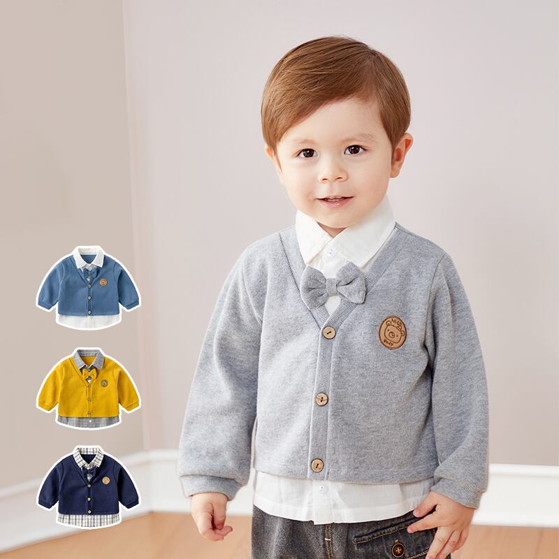 赤ちゃんのフェイクツーピースジャケット春と秋の1歳の男の子のエインスタイルの服の女性の赤ちゃんのトップス綿の秋のコート Duduベイビー1928467341