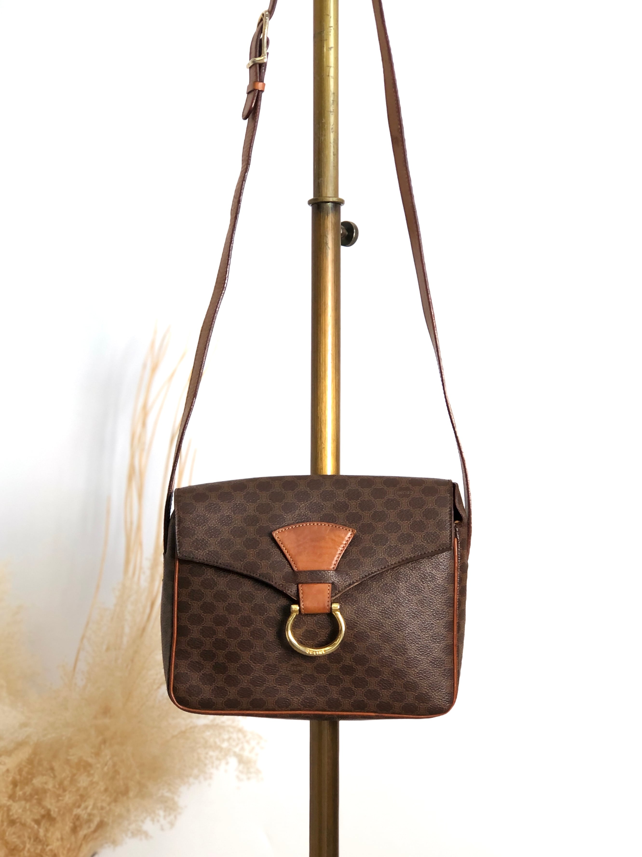 CELINE セリーヌ マカダム ショルダーバッグ ブラウン ホースビット レザー vintage ヴィンテージ オールド yw7ax4