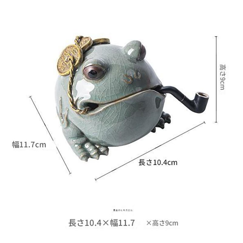 蛙 カエル 置物 オブジェ 陶器 ブルー 高級感 財運 金運 開運 運気