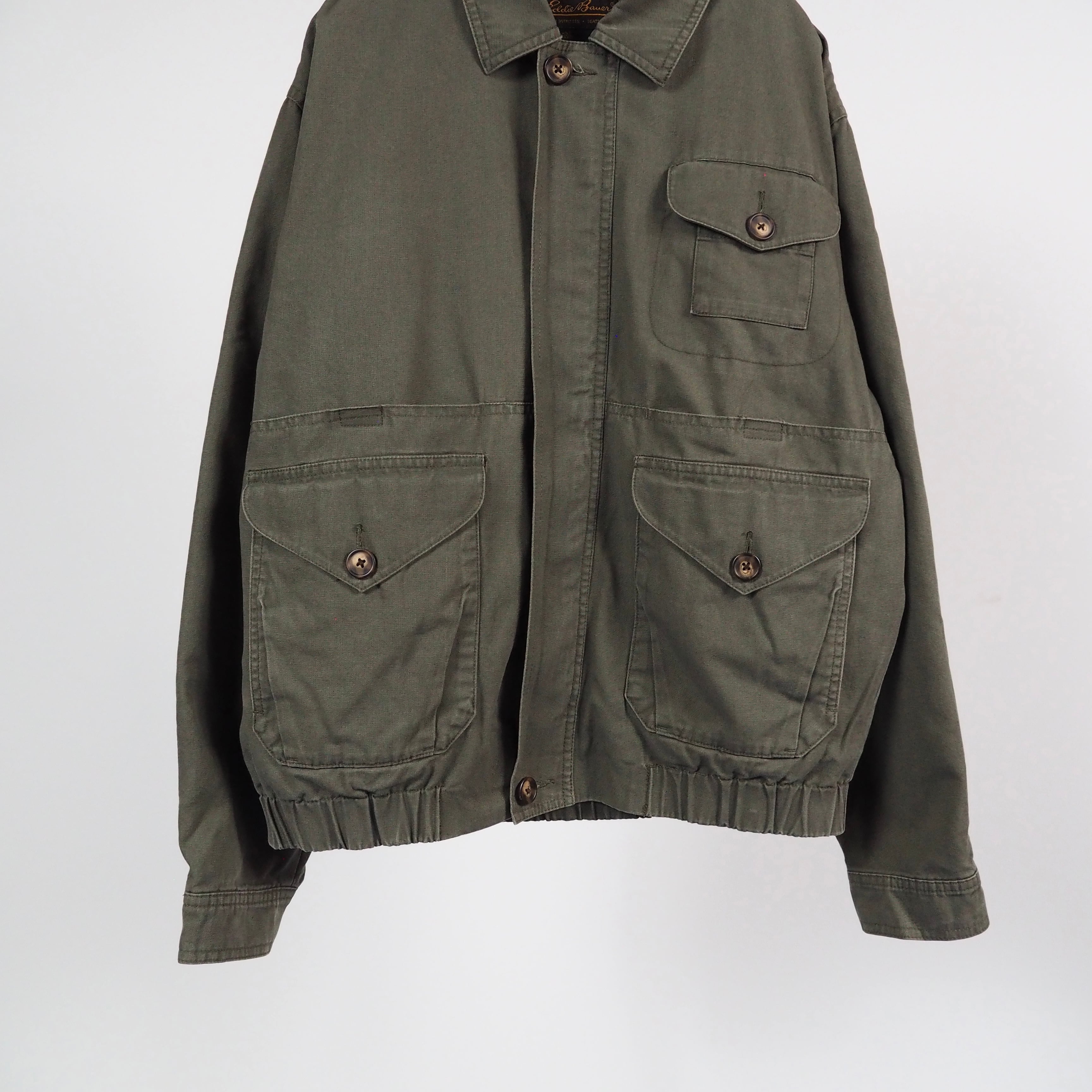 Eddie Bauer cotton fishing jacket S (fits like L) Olive 80s Eddie Bauer cotton fishing jacket S (fits like L) Olive 80s