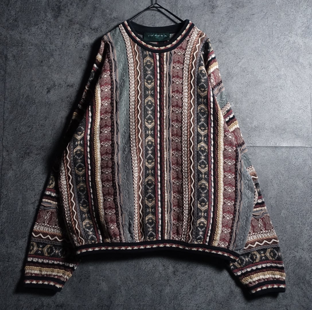 90s “TUNDRA” Multicolor 3D Pattern Design Cotton Knit