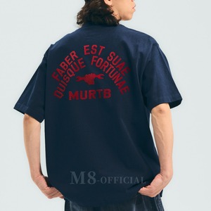American-style contrast-color flock-print T-shirt 2color M0756
