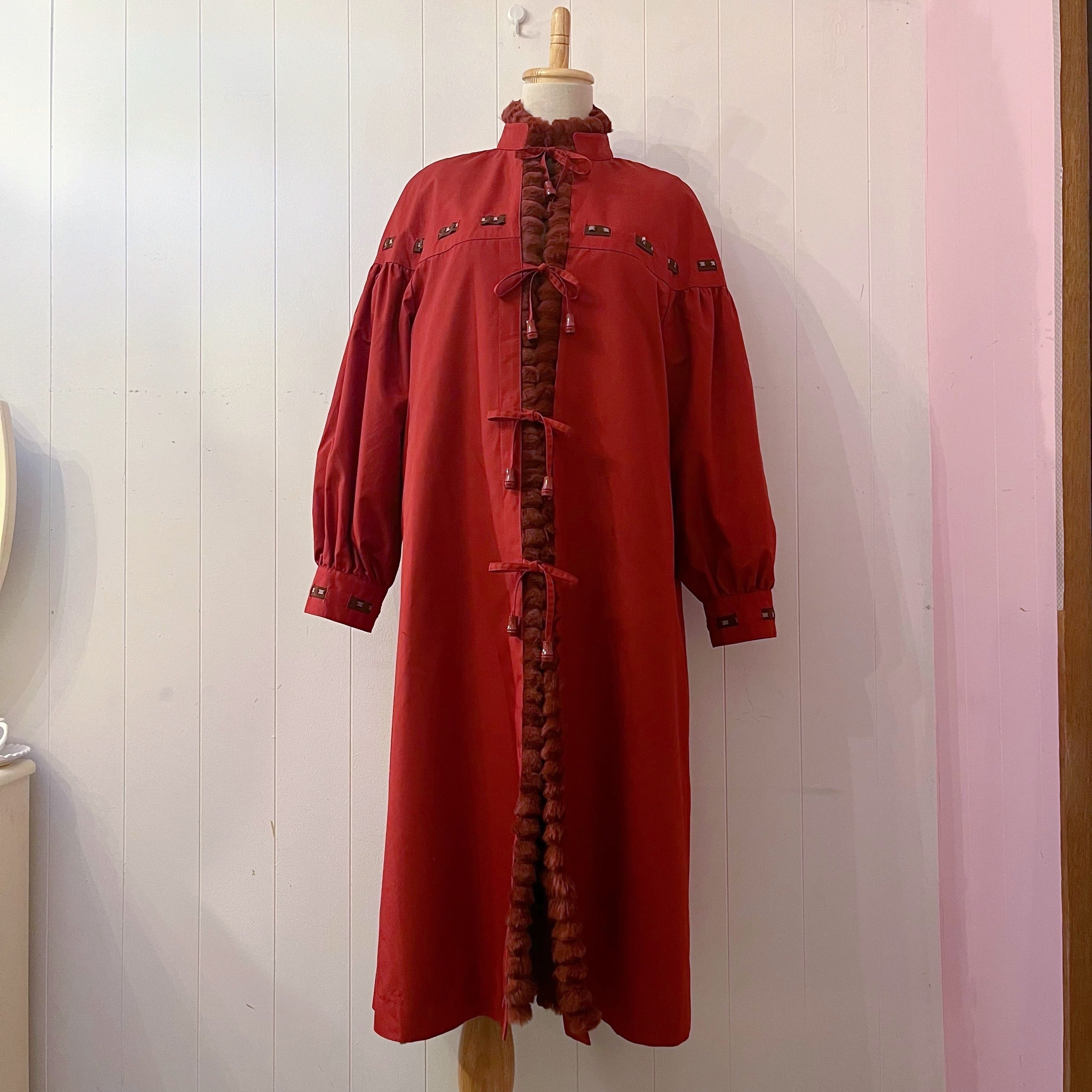 red ribbon fur liner coat