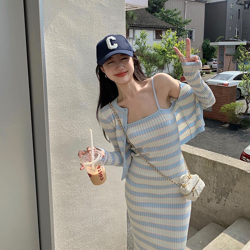 ストライプドレス オータムスカート ニット 秋物 YY-ファッション80052739512