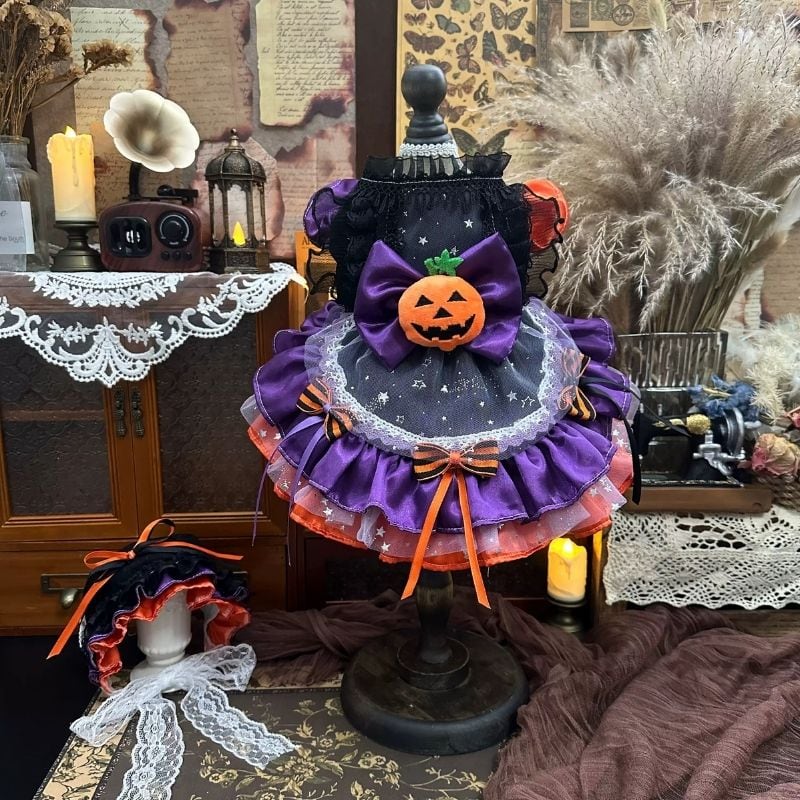 【海外ハンドメイド】ハロウィンパープル×オレンジドレス 犬服 01327