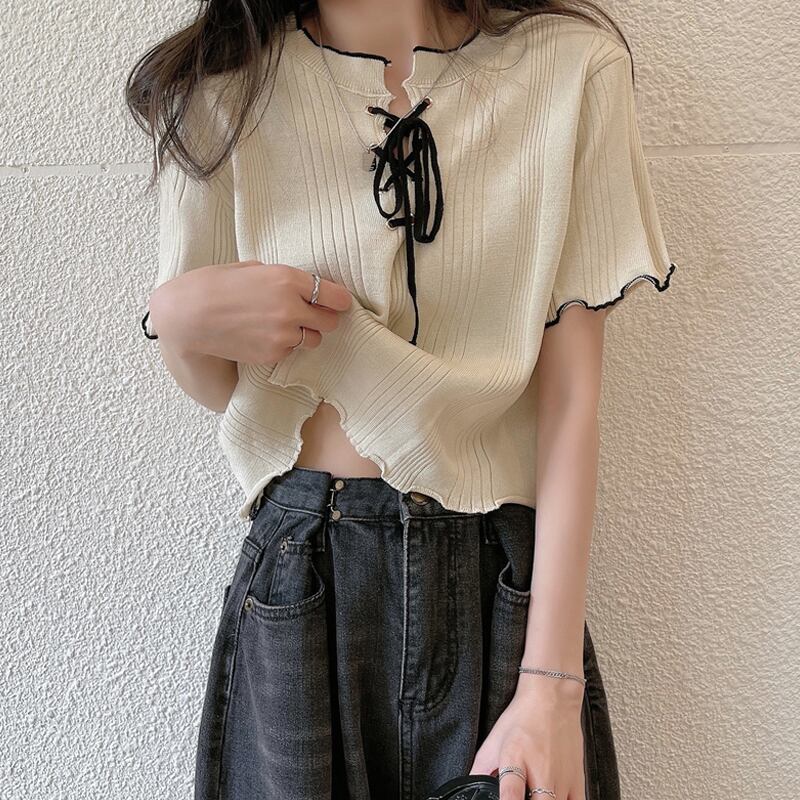 ニットショートTシャツ サマー薄手 夏物 スーパーモール97991967071