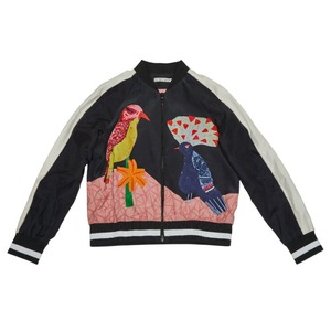 アリスオリビア 鳥 ビジュー ブルゾン ボンバージャケット サイズXS ブラック マルチカラー シルク レディース alice+olivia 【中古】
