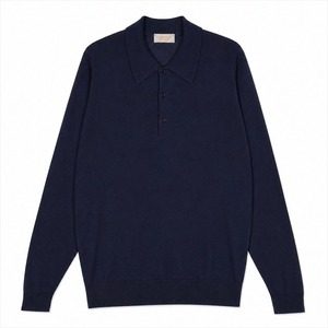 ★定価131,560円・新品未使用★ジョンスメドレー TOBY トビー 至高のシルク×カシミヤ 長袖ニットポロシャツ ロイヤルネイビー Sサイズ