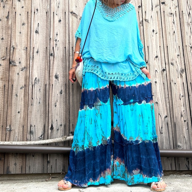 コットンタイダイティアードパンツ