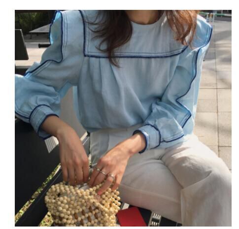 韓国ファッション 2021年春夏新作 大人気アパレル フリルtシャツ セーラー服 全2色