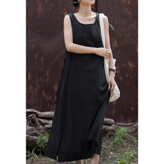 サイドスリット Aライン ノースリーブ　ワンピース　3color  00236