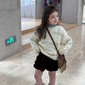 秋オープンワークニットシャツ