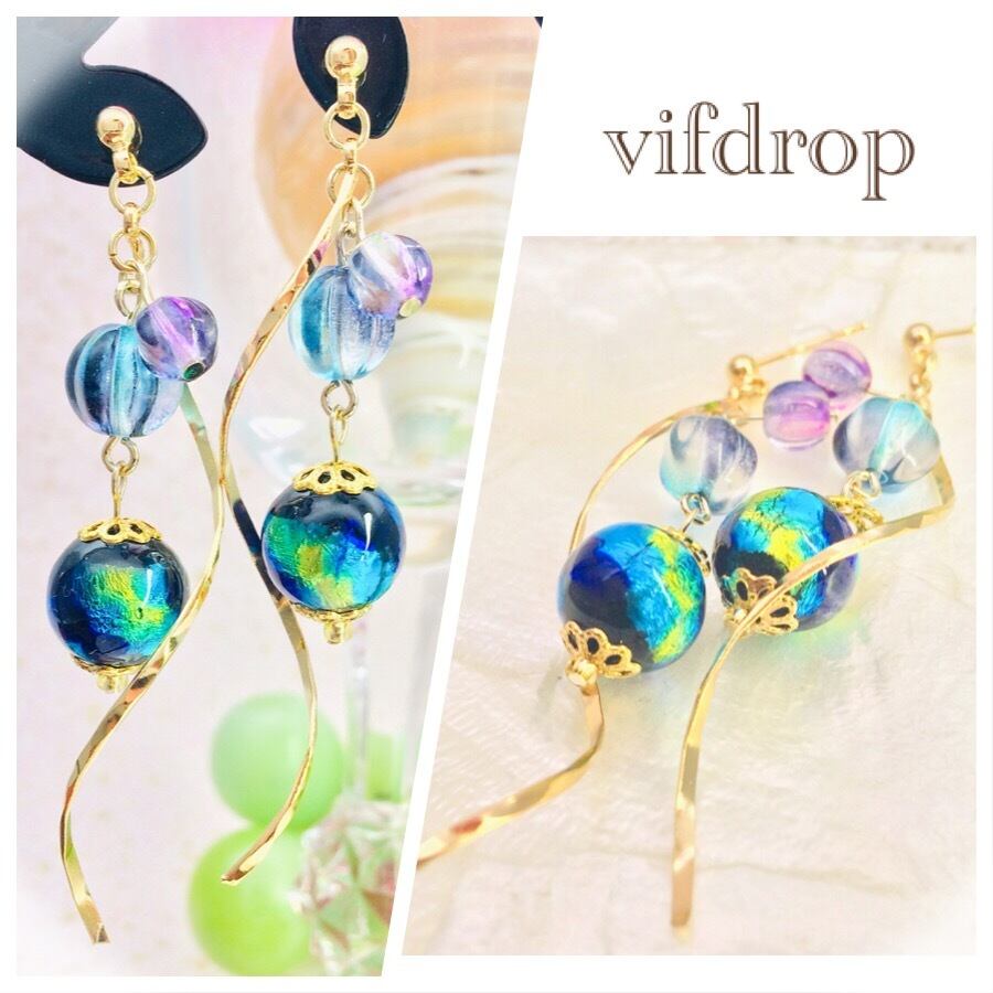 ◾️ご予約済◾️ 008 一点もの ガラスビーズのゆらゆらピアスor