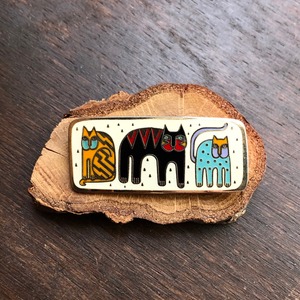 ”Laurel Burch” Ivory Enamel 3 Cat Pin Brooch "Fantastic Felines"