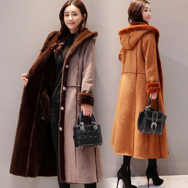 【予約販売】ファーコート レディース ロング丈 ムートン調 ボア フード グレー キャメル カジュアル 秋冬 アウター おしゃれ こなれ感 韓国 大きいサイズ M/L/XL/2XL