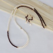 ガーネット アコヤ真珠 スパイラル デザイン イヤリング & ピアス mm1081