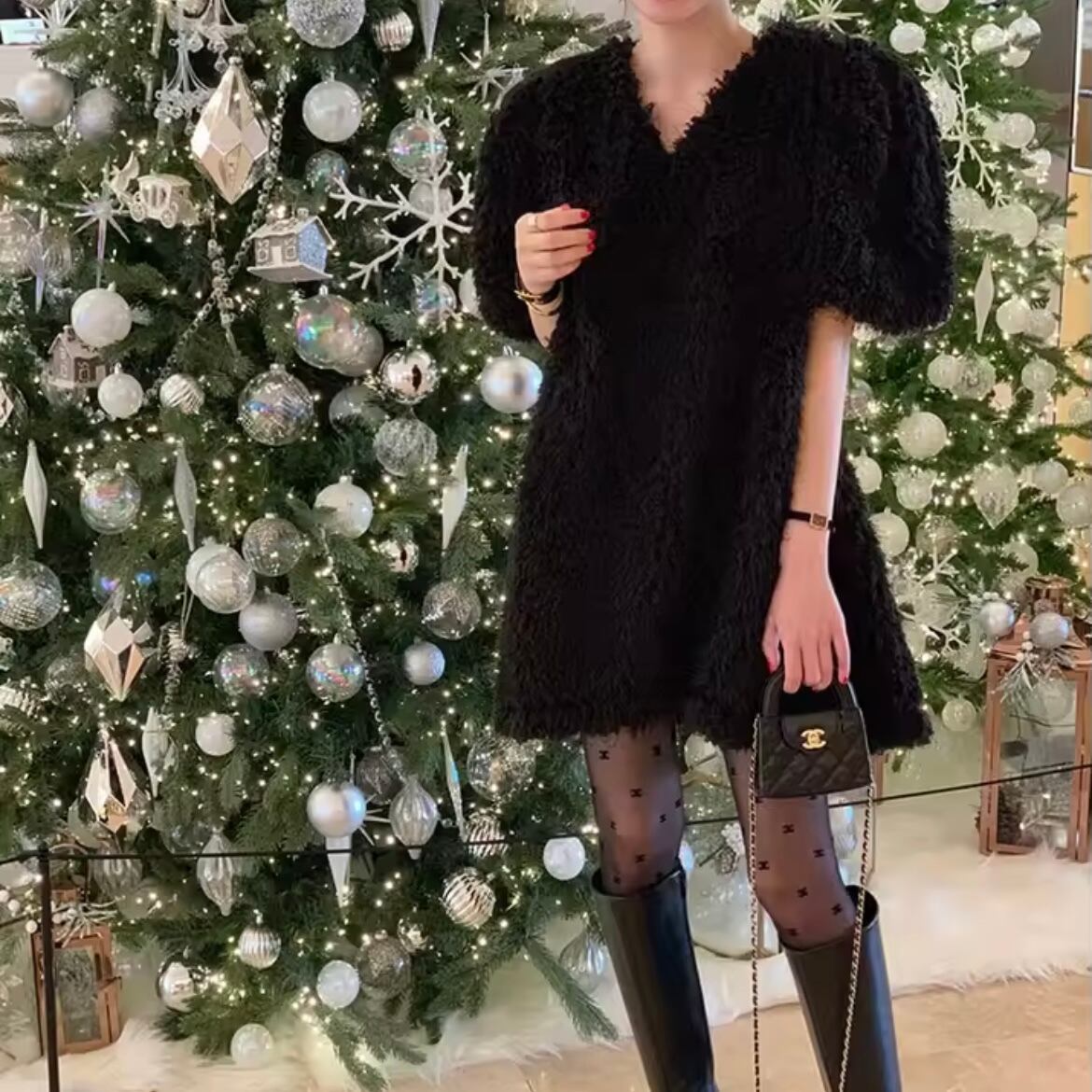 fluffy short sleeve mini dress