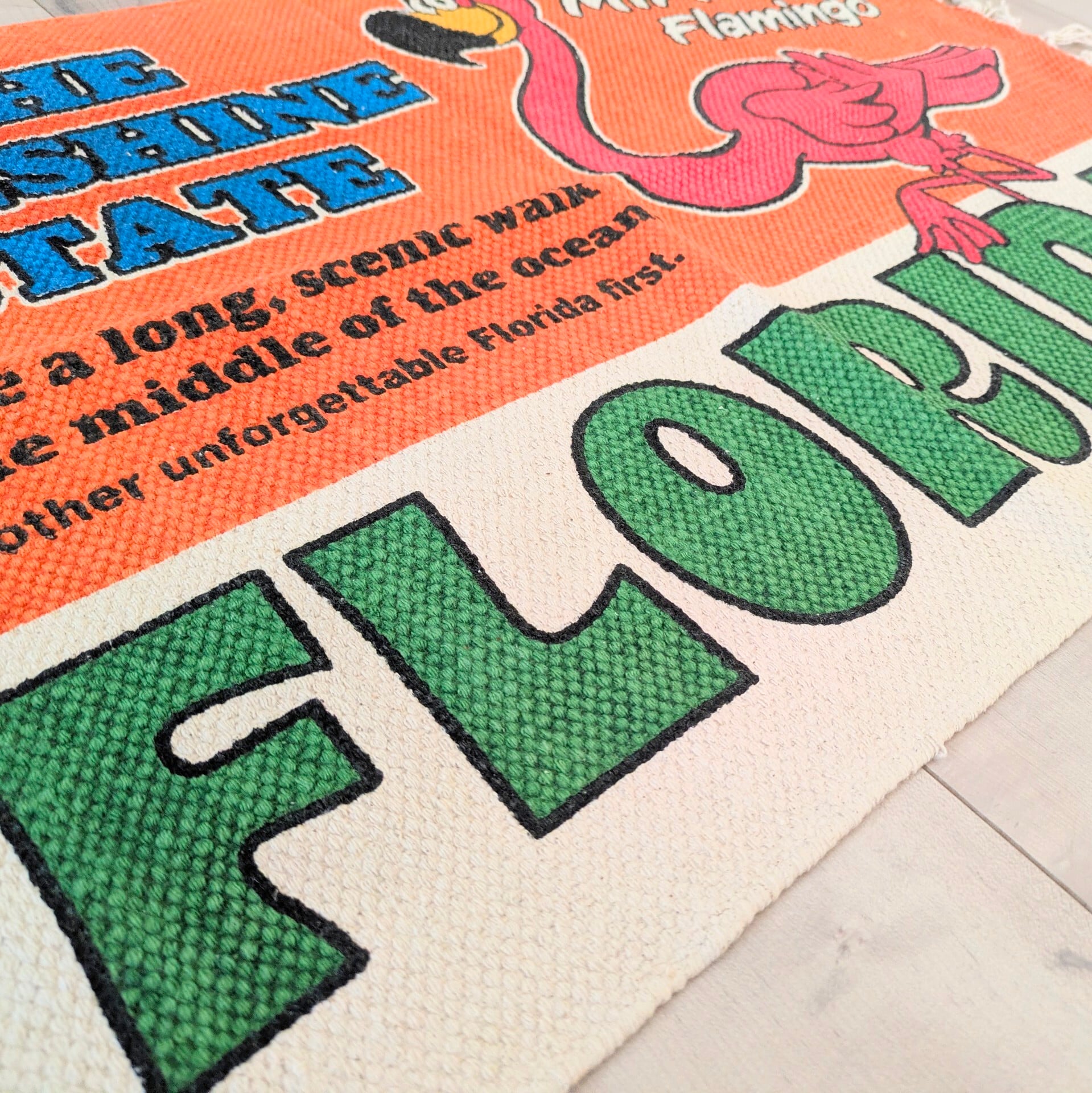 【 MIAMI ( フロリダ州 / マイアミ ) 】 『SONSHINE STATE / MIAMI Flamingo』 COTTON MAT / コットンマット/ Floor Mat / フロアマット〚アメリカン雑貨 アメトイ〛