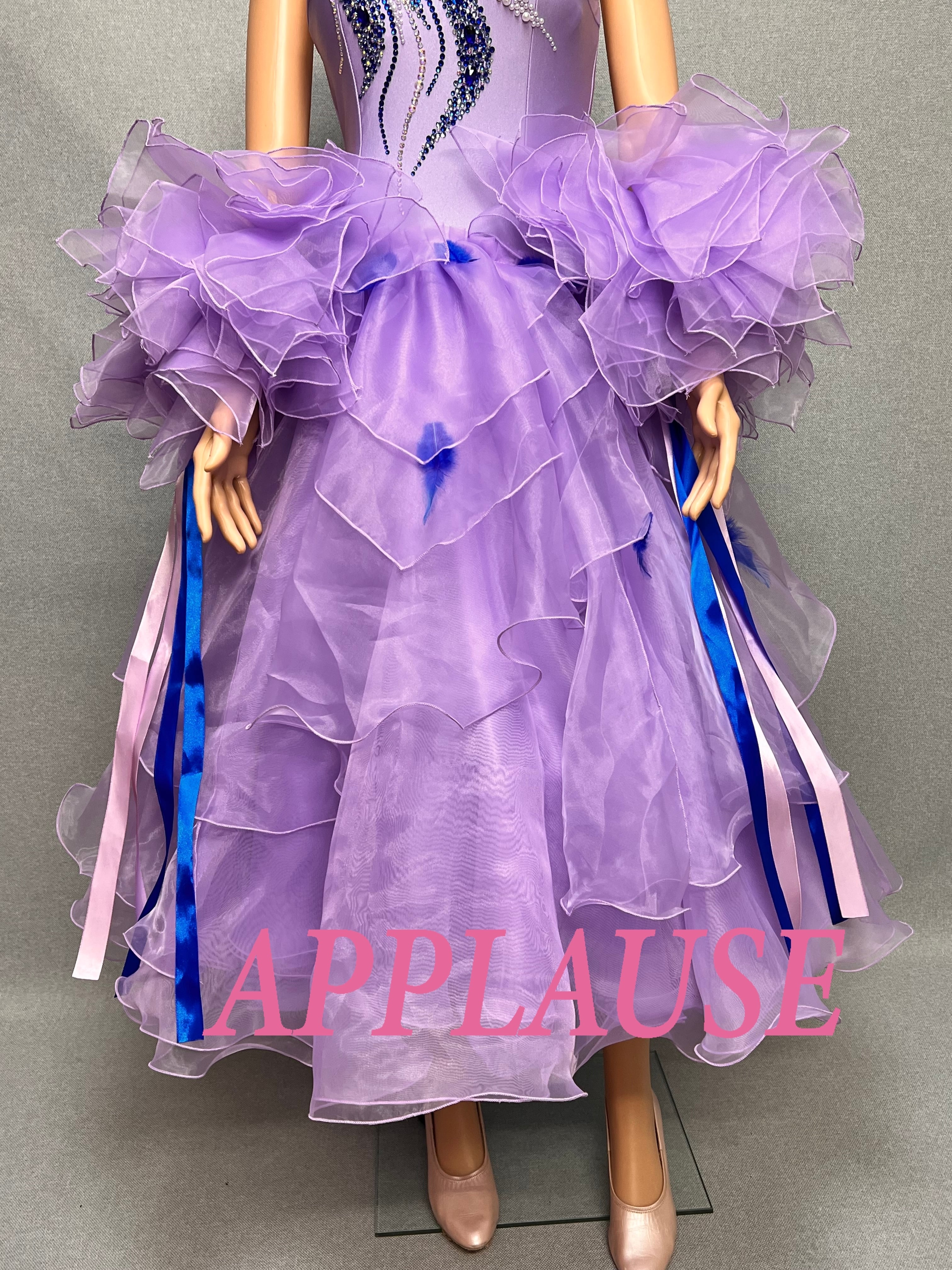【新着】社交ダンス ドレス　スタンダード　モダンドレス　ラベンダー　M   ST-２６-３  デモ・競技用ドレス　発表会衣装　パーティドレス　ワンピース　舞台衣装