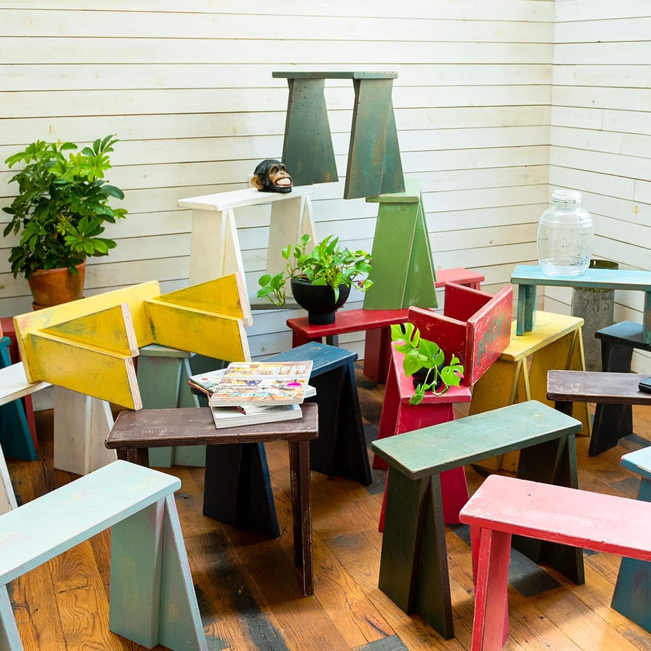 AGED BENCH STOOL<Deep Forest>