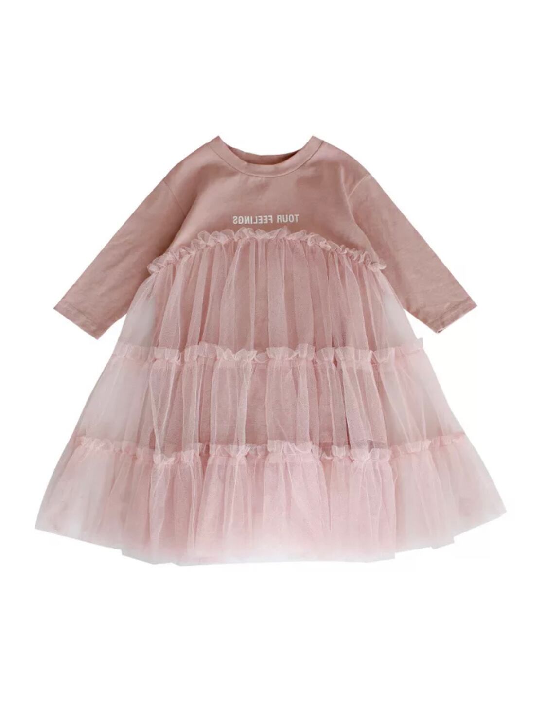 チュール切り替えロンTワンピース》》》》》海外子供服 春 女の子 ワンピース ピンク ブルー ドレス