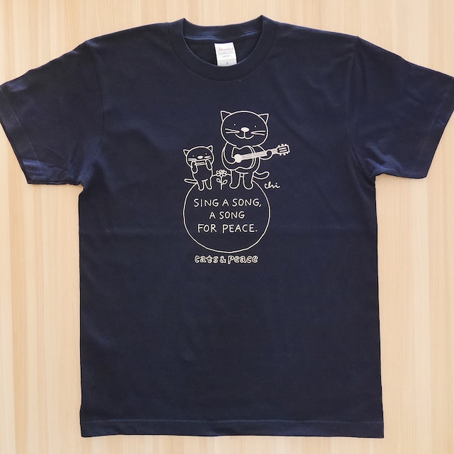 にゃんきーとすTシャツ「ピースソング」ネイビー