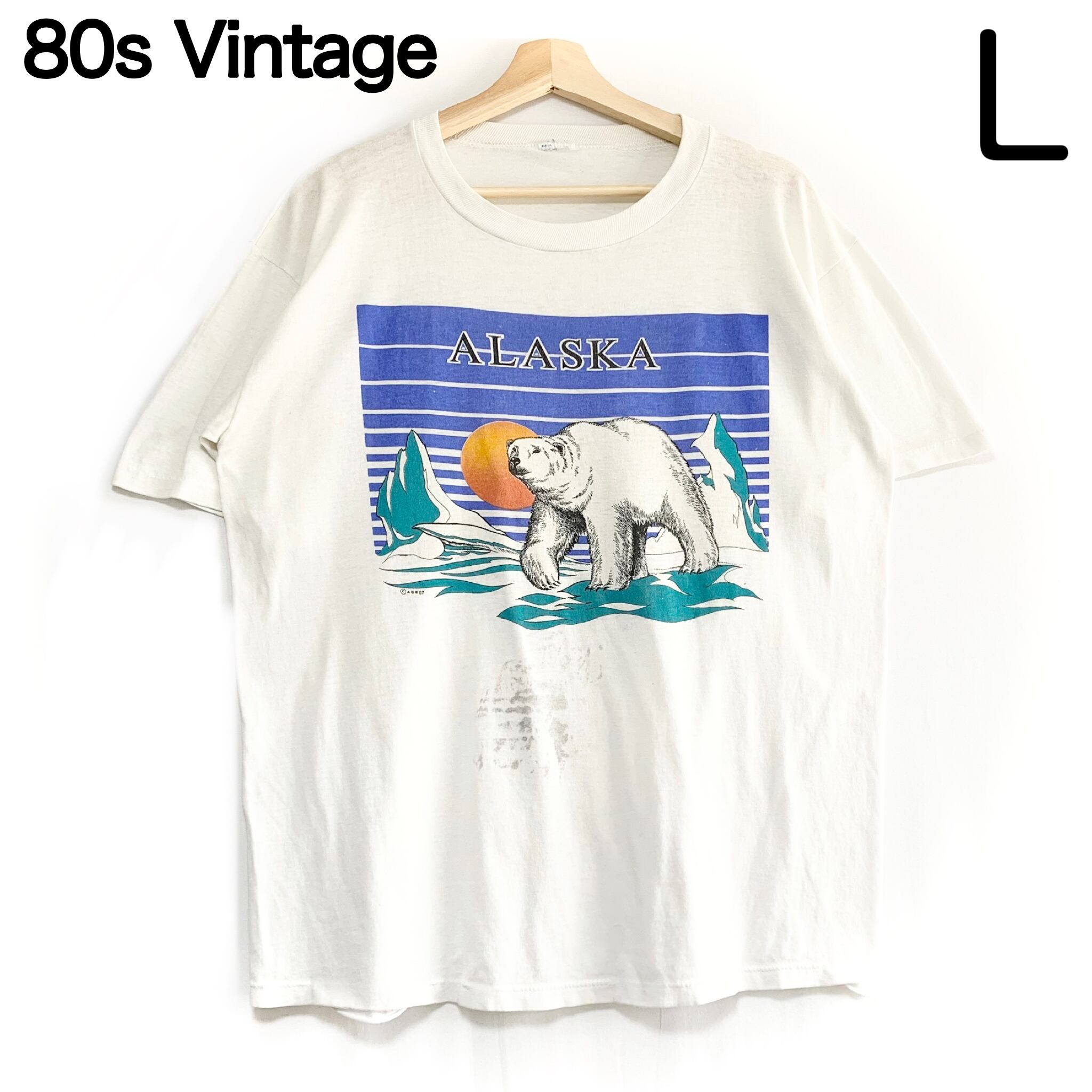 輸入古着 80s 80年代ヴィンテージ プリント Tシャツ アラスカ シロクマ ...