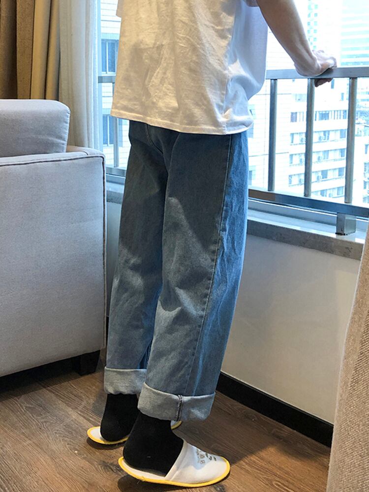 全1色 デニム パンツ ストレート カジュアル サイドライン