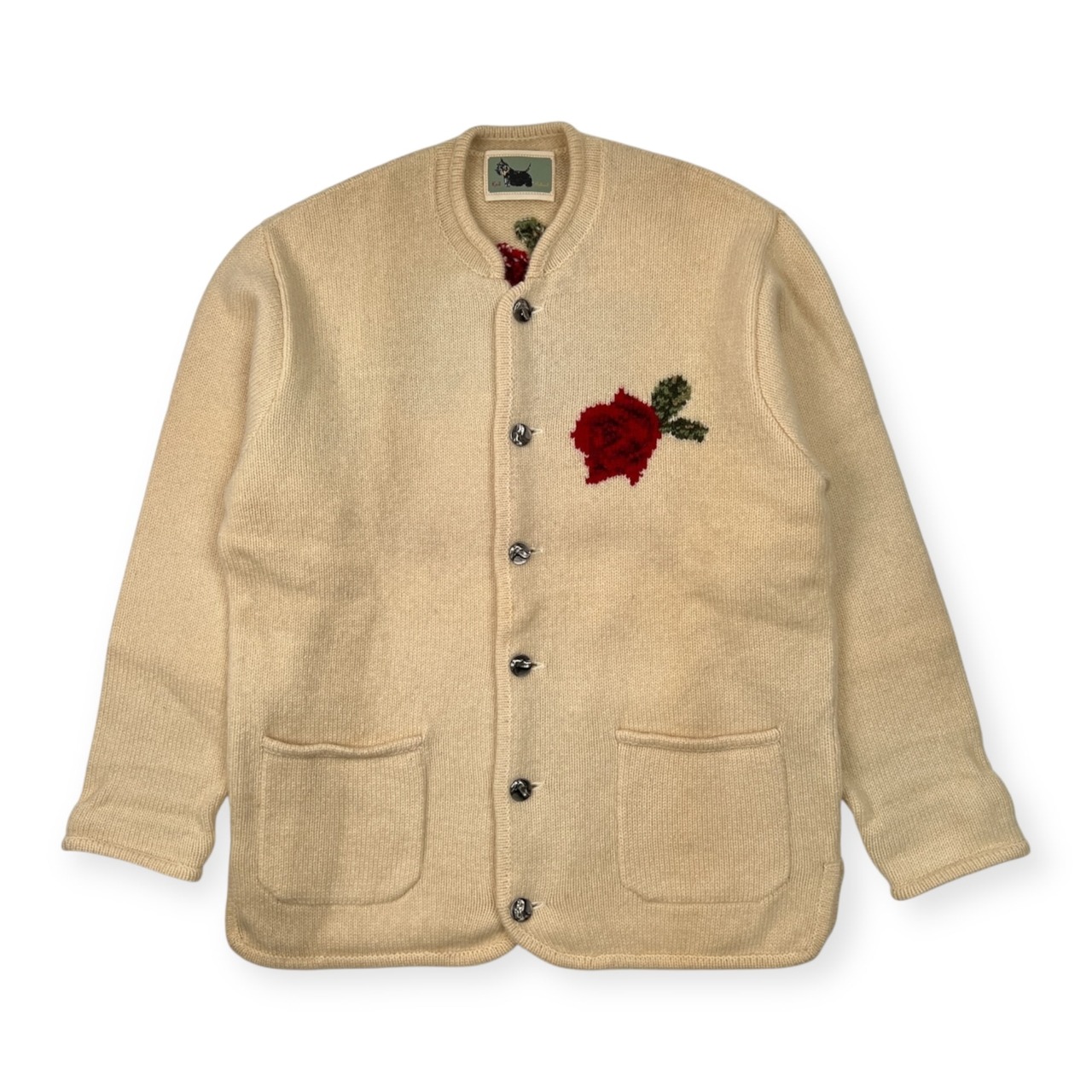 Karl Helmut カールヘルム 花柄 犬ボタン ウールニット カーディガン /アイボリー/厚手/ローゲージ/動物ボタン