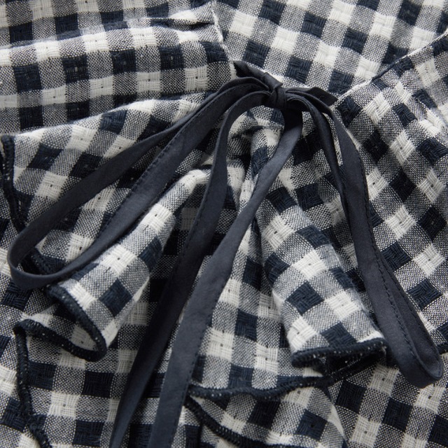 gingham check frill blouse　J00515