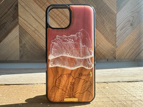 Hibiscus/wood×resin coral sunset wave case(olive wood)