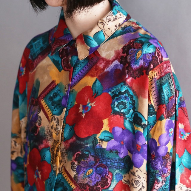 flower art pattern h/s rayon shirt