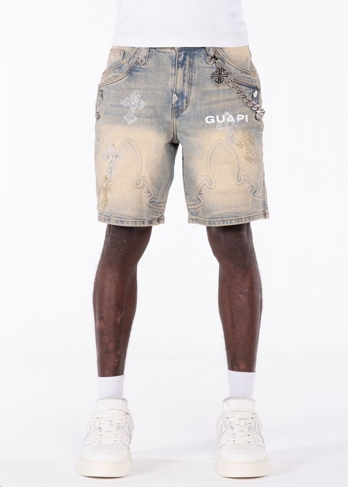 GUAPI / faded cross denim shorts